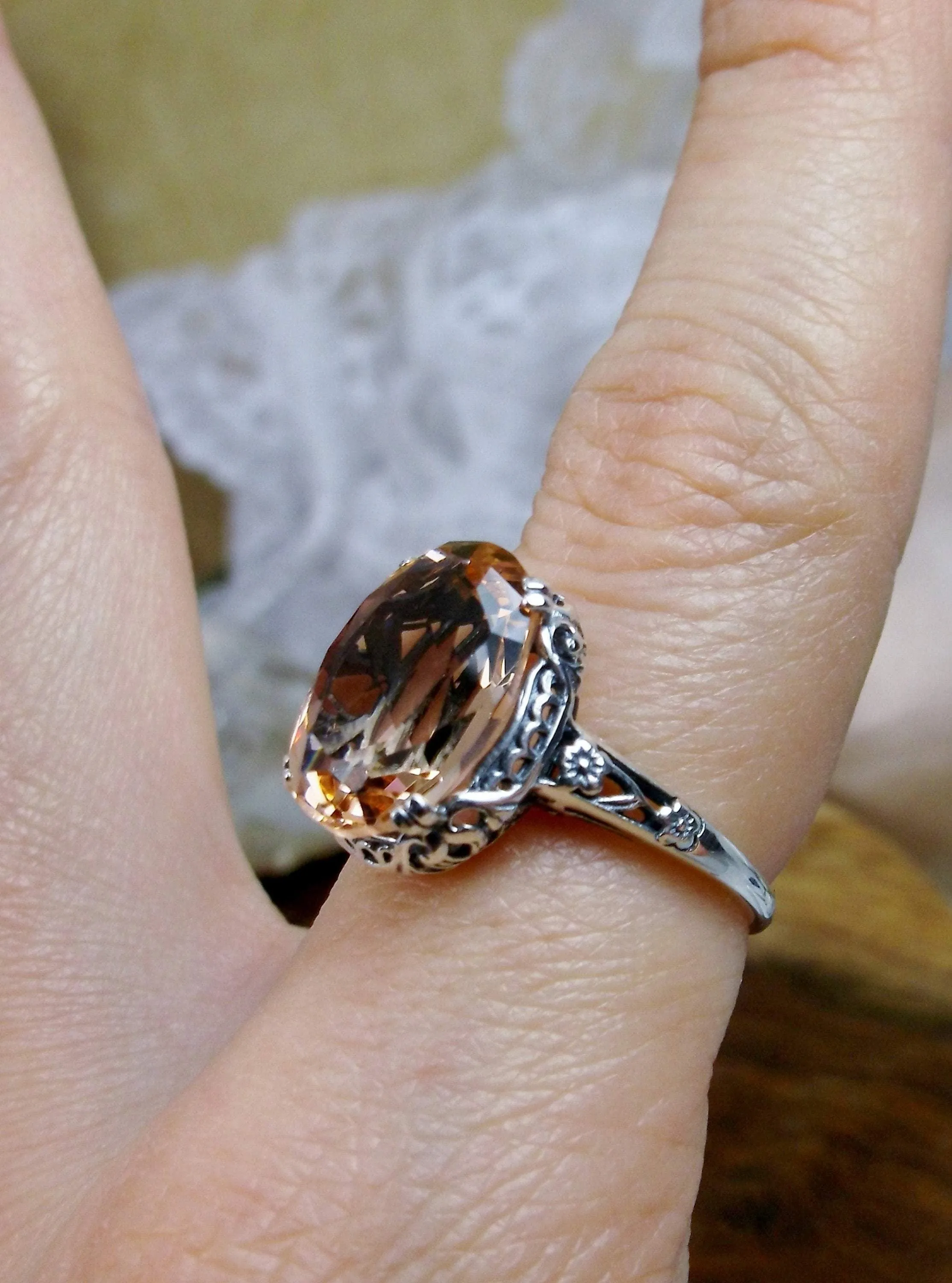 Peach Topaz Ring, Revival Edwardian Jewelry #D70