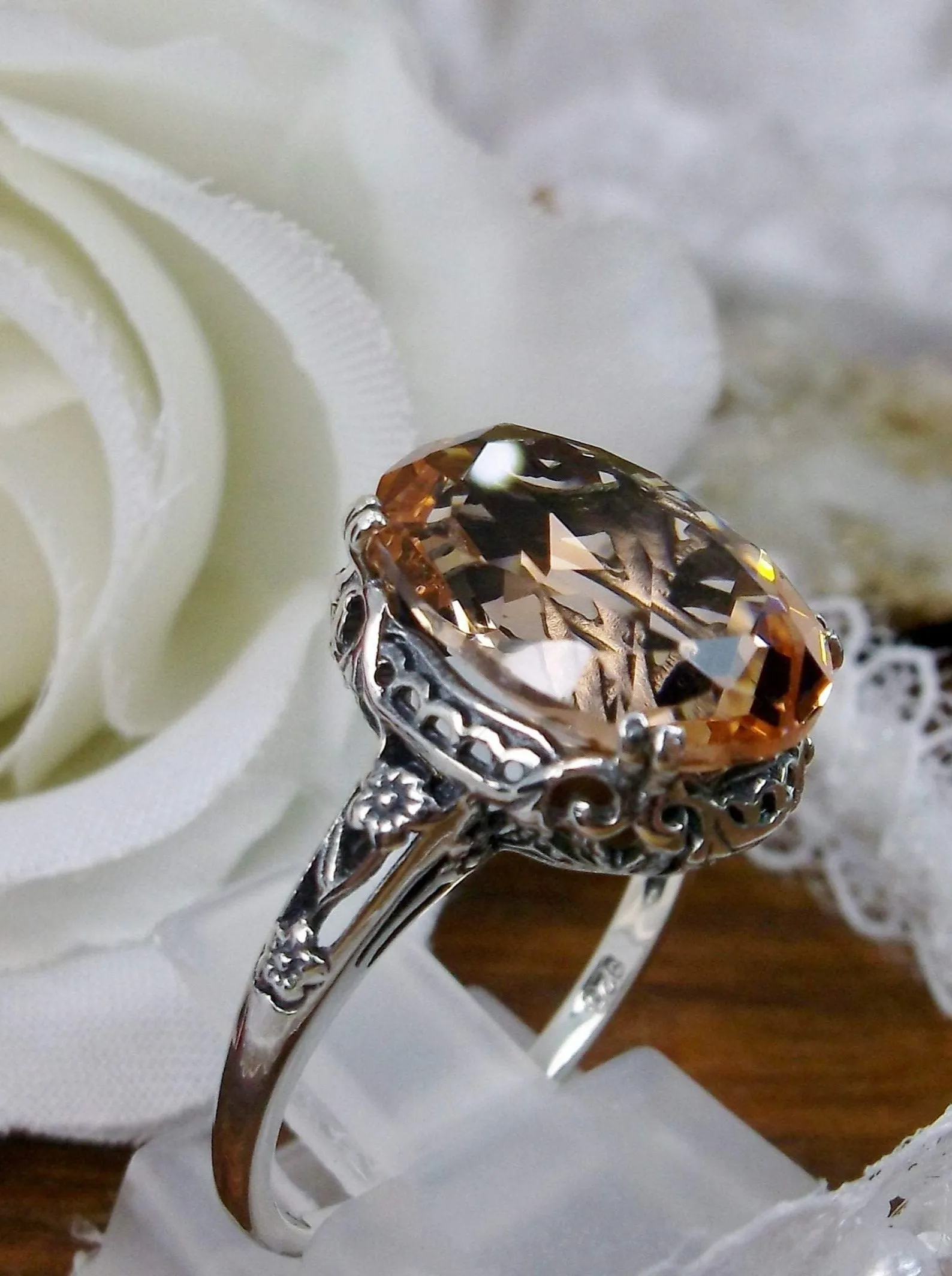 Peach Topaz Ring, Revival Edwardian Jewelry #D70