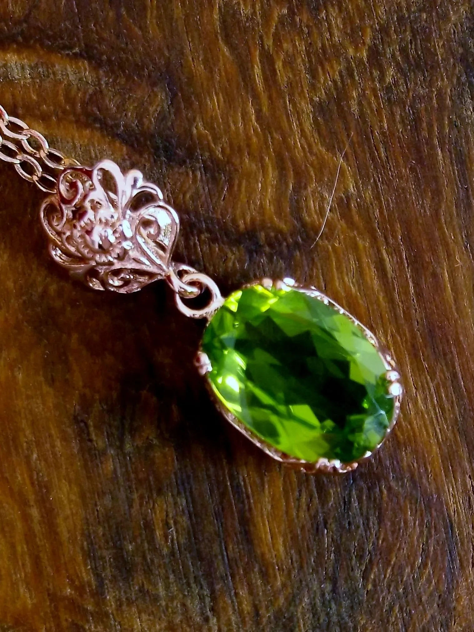 Peridot Pendant, Rose Gold, Natural Peridot Edwardian Necklace #P70