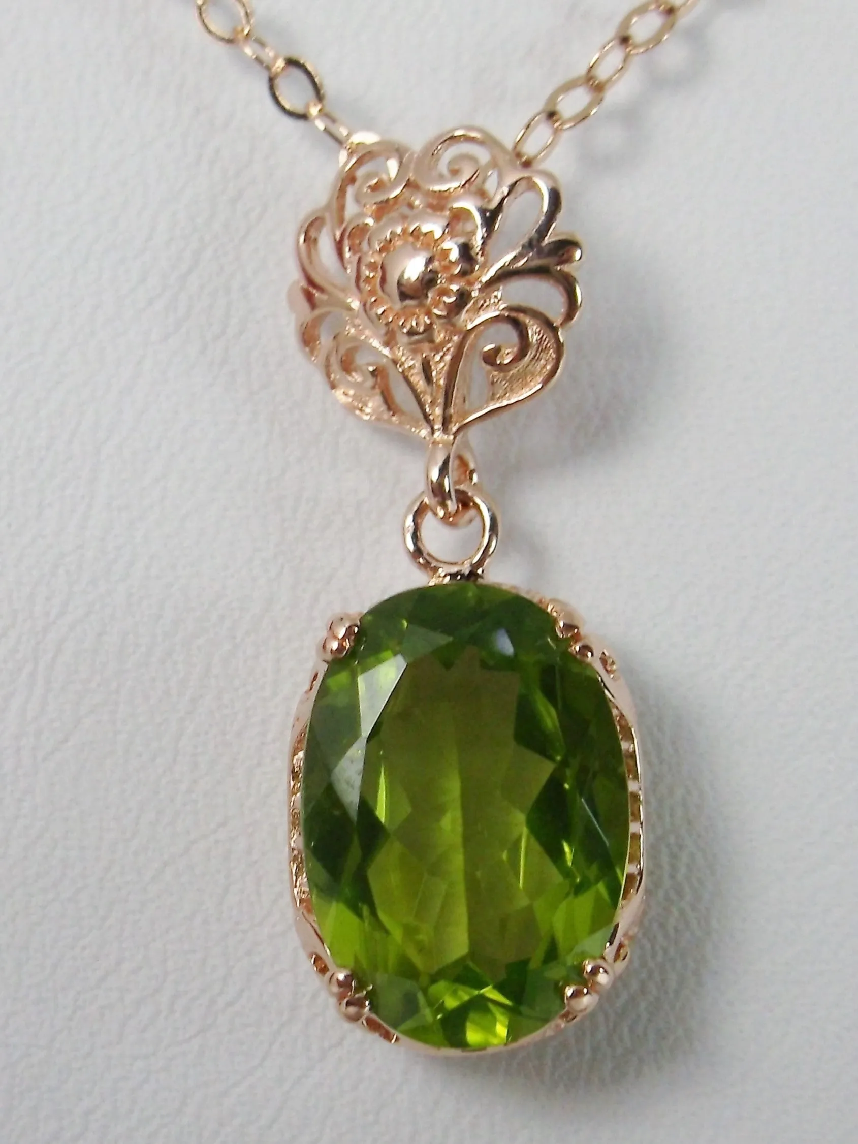 Peridot Pendant, Rose Gold, Natural Peridot Edwardian Necklace #P70
