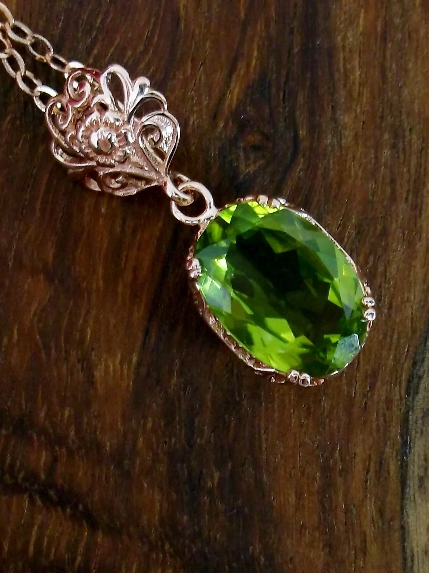 Peridot Pendant, Rose Gold, Natural Peridot Edwardian Necklace #P70