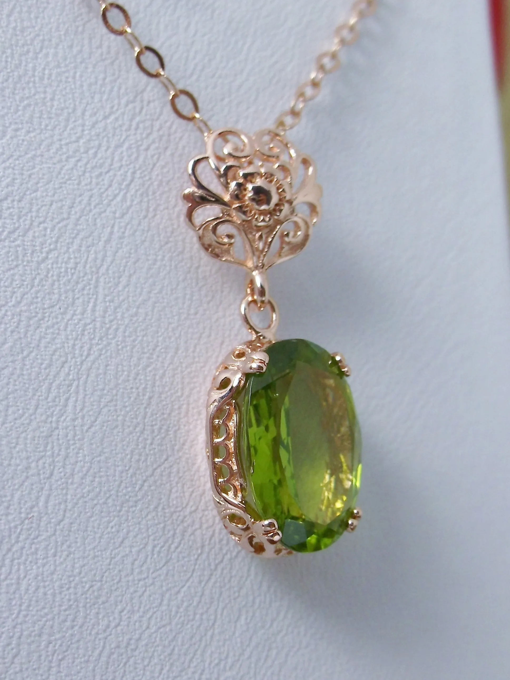 Peridot Pendant, Rose Gold, Natural Peridot Edwardian Necklace #P70