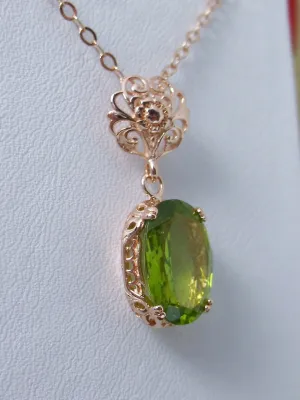 Peridot Pendant, Rose Gold, Natural Peridot Edwardian Necklace #P70