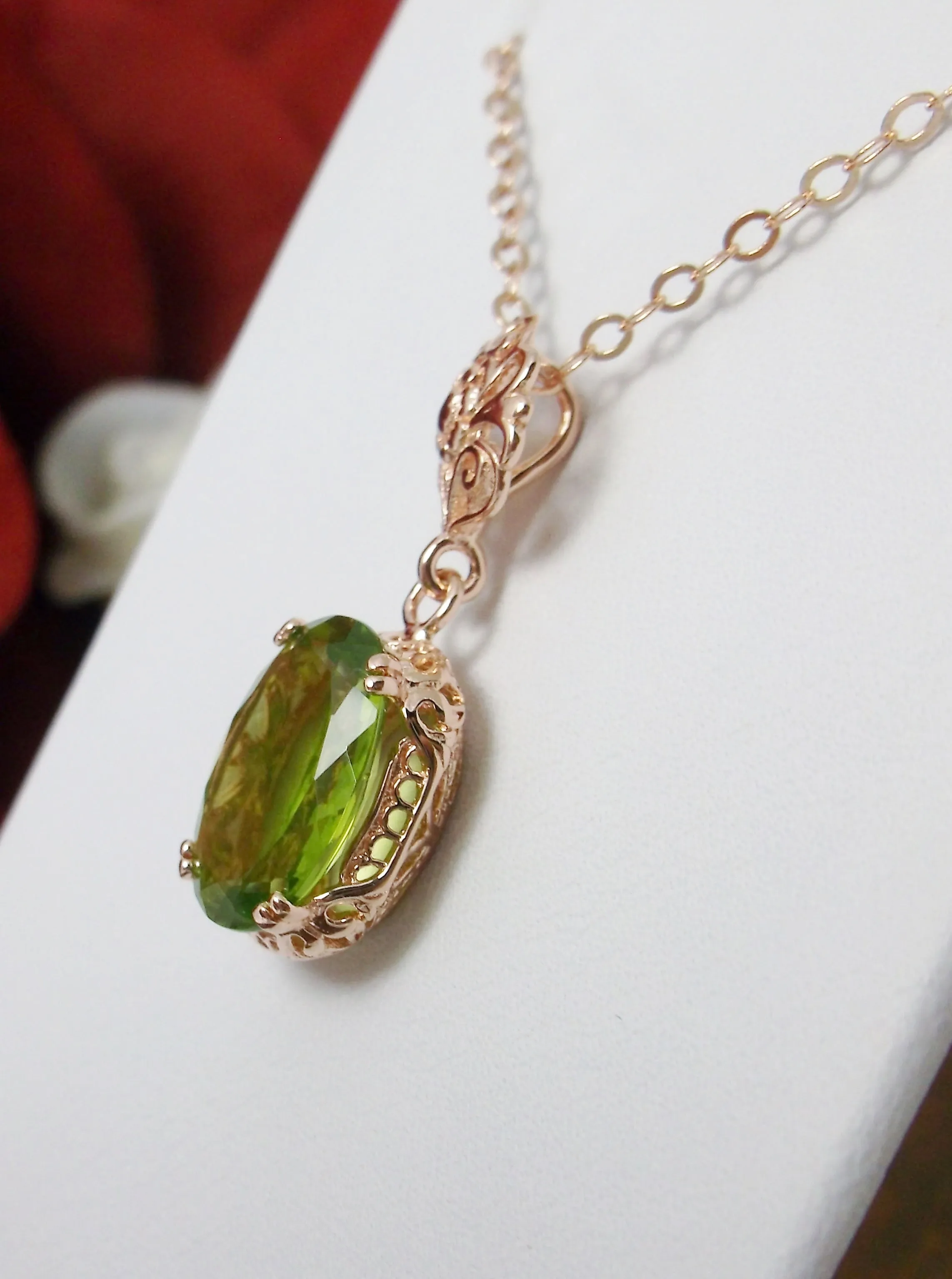 Peridot Pendant, Rose Gold, Natural Peridot Edwardian Necklace #P70