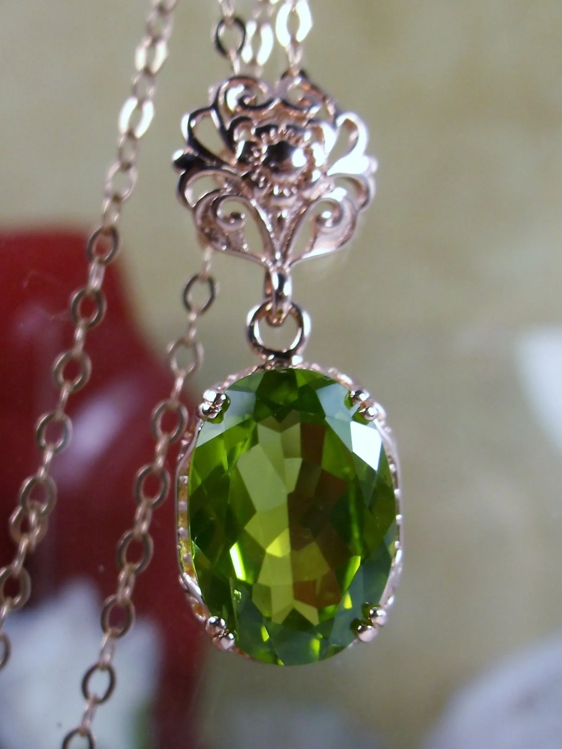 Peridot Pendant, Rose Gold, Natural Peridot Edwardian Necklace #P70