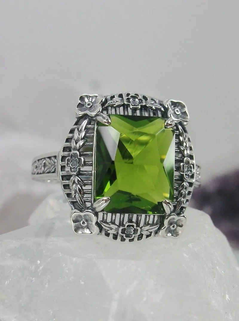 Peridot Picture Frame Ring, Victorian Floral Filigree Jewelry #D227