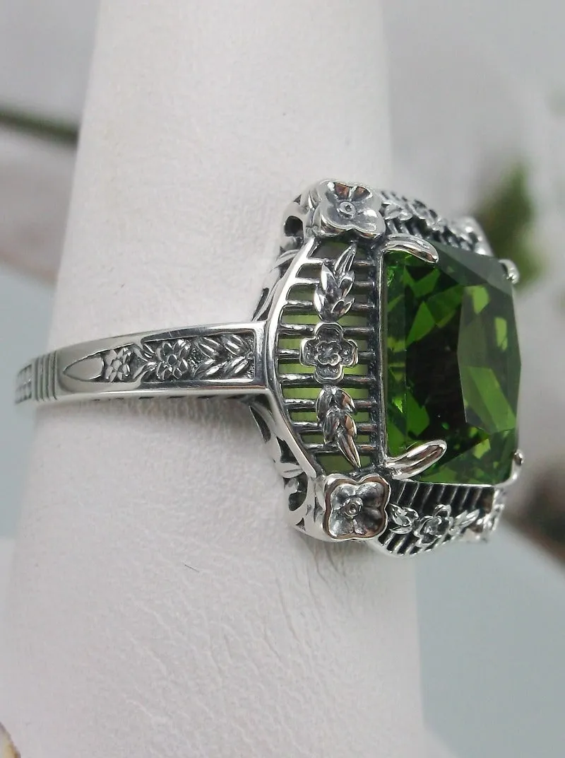 Peridot Picture Frame Ring, Victorian Floral Filigree Jewelry #D227