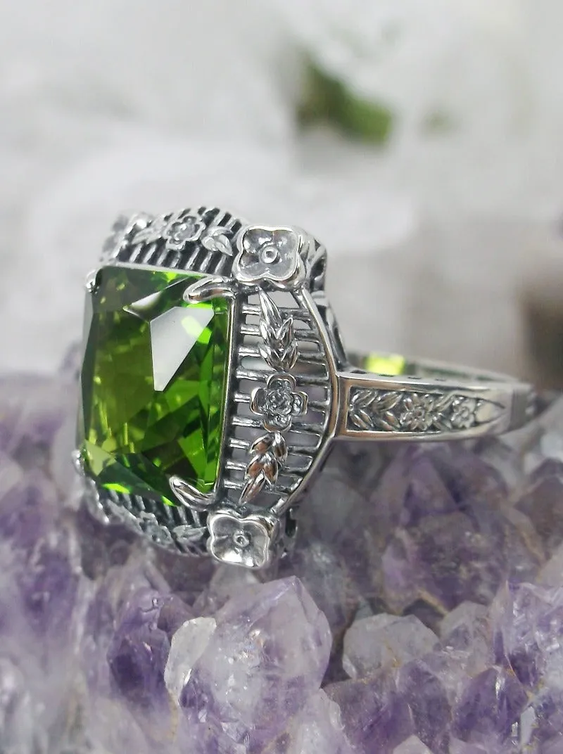 Peridot Picture Frame Ring, Victorian Floral Filigree Jewelry #D227