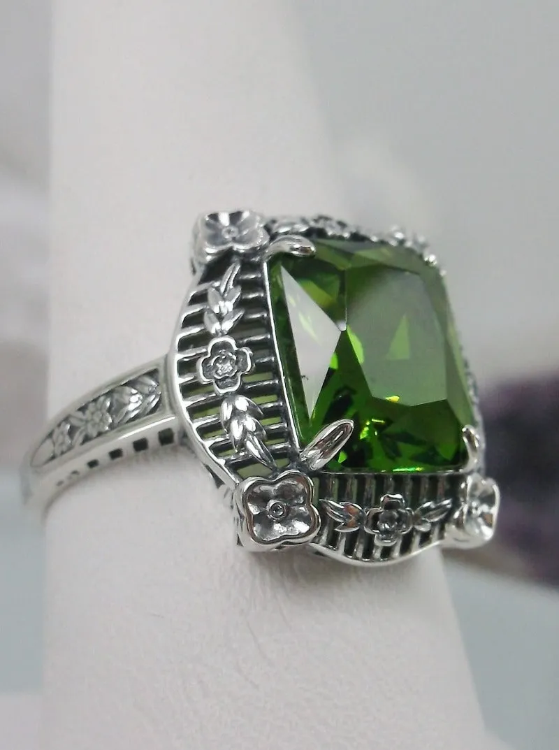Peridot Picture Frame Ring, Victorian Floral Filigree Jewelry #D227