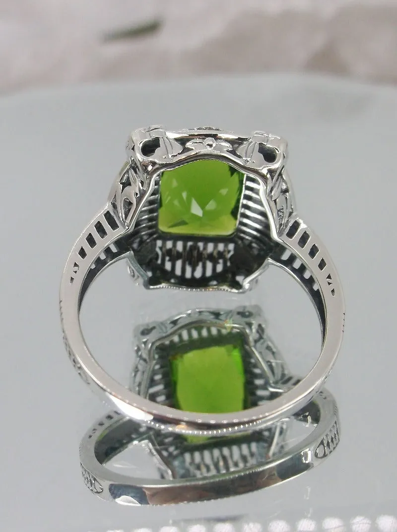 Peridot Picture Frame Ring, Victorian Floral Filigree Jewelry #D227
