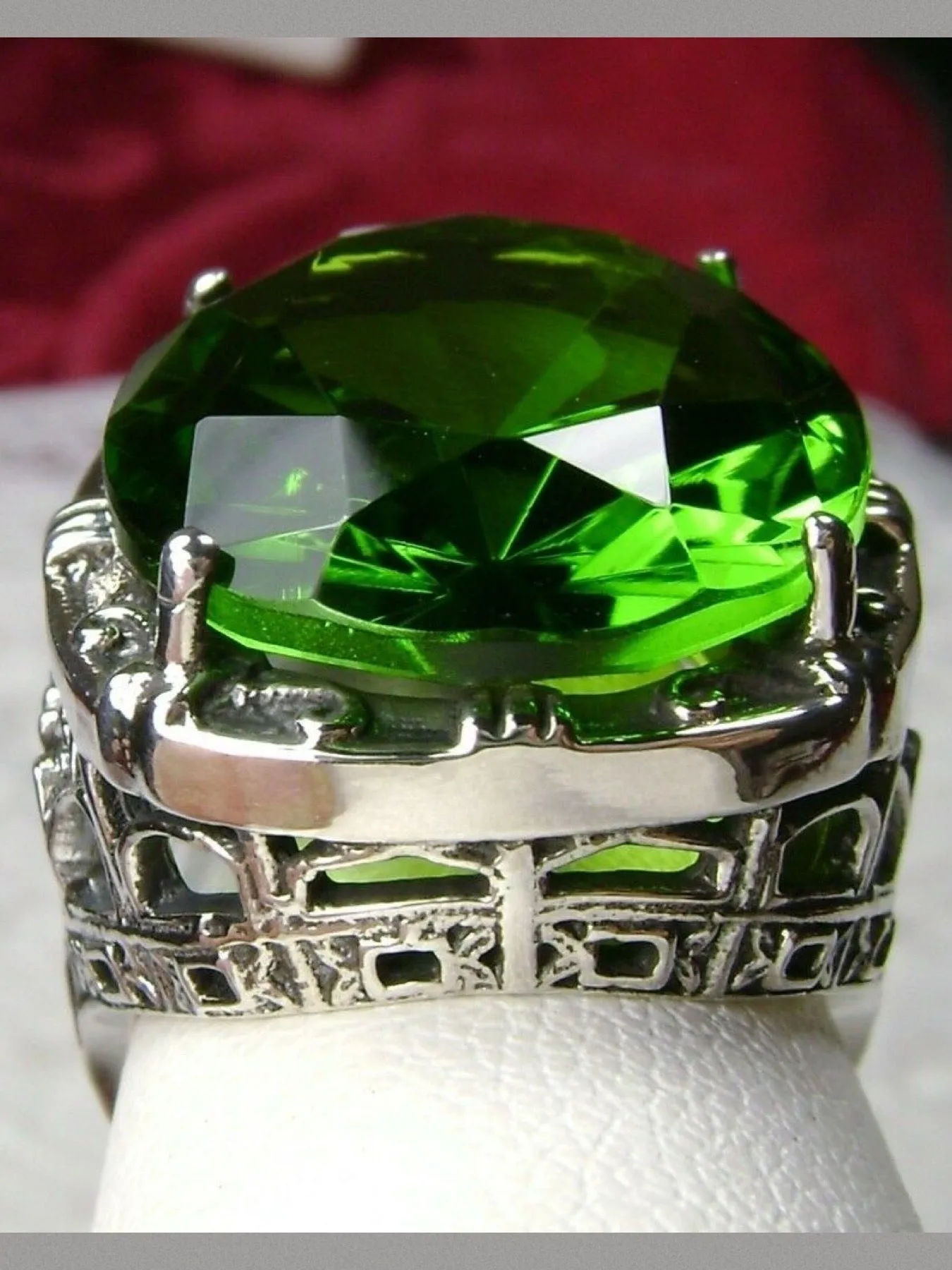Peridot Ring, 24ct Oval Cut Gem, Victorian Jewelry, D76