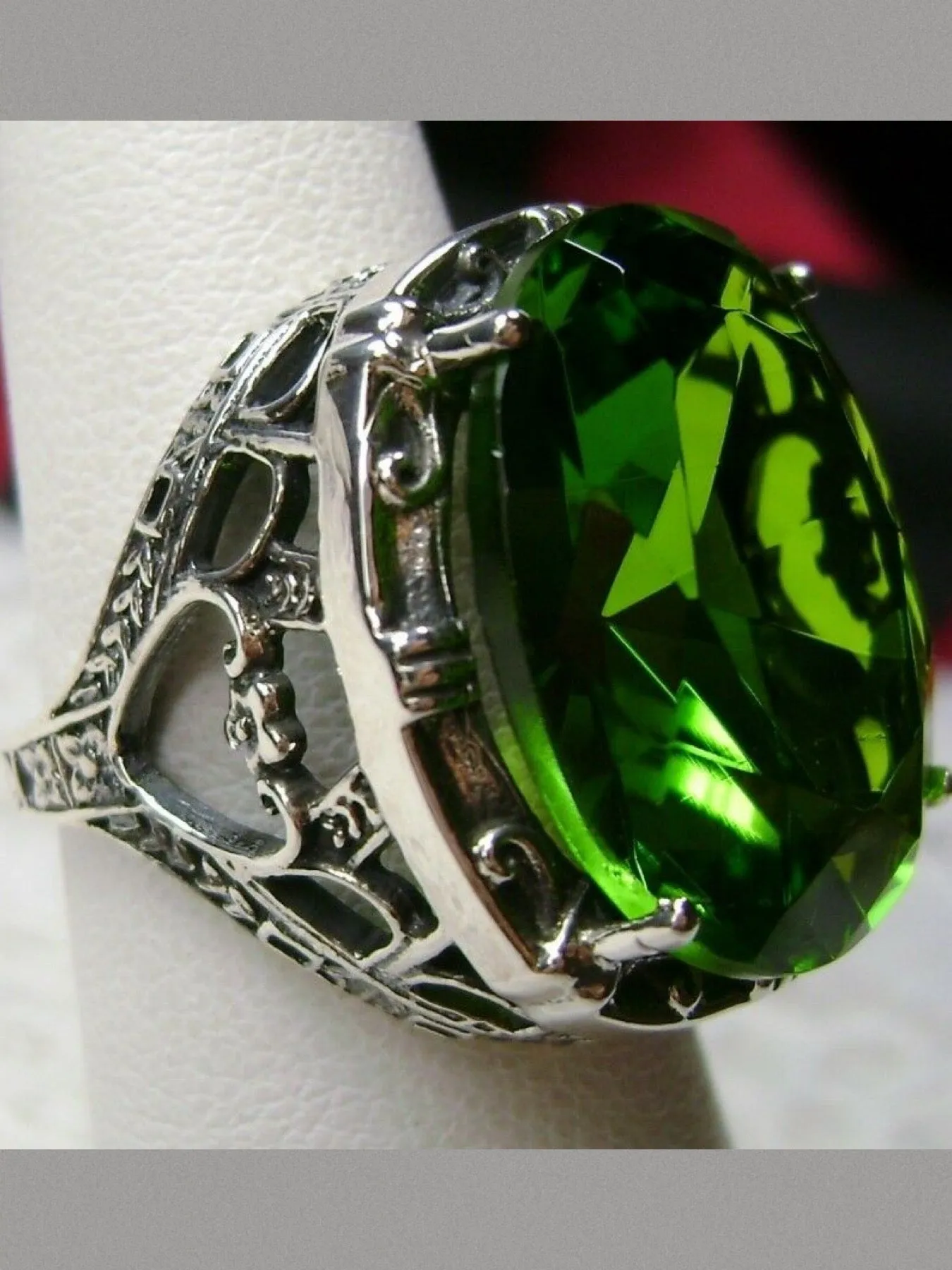 Peridot Ring, 24ct Oval Cut Gem, Victorian Jewelry, D76