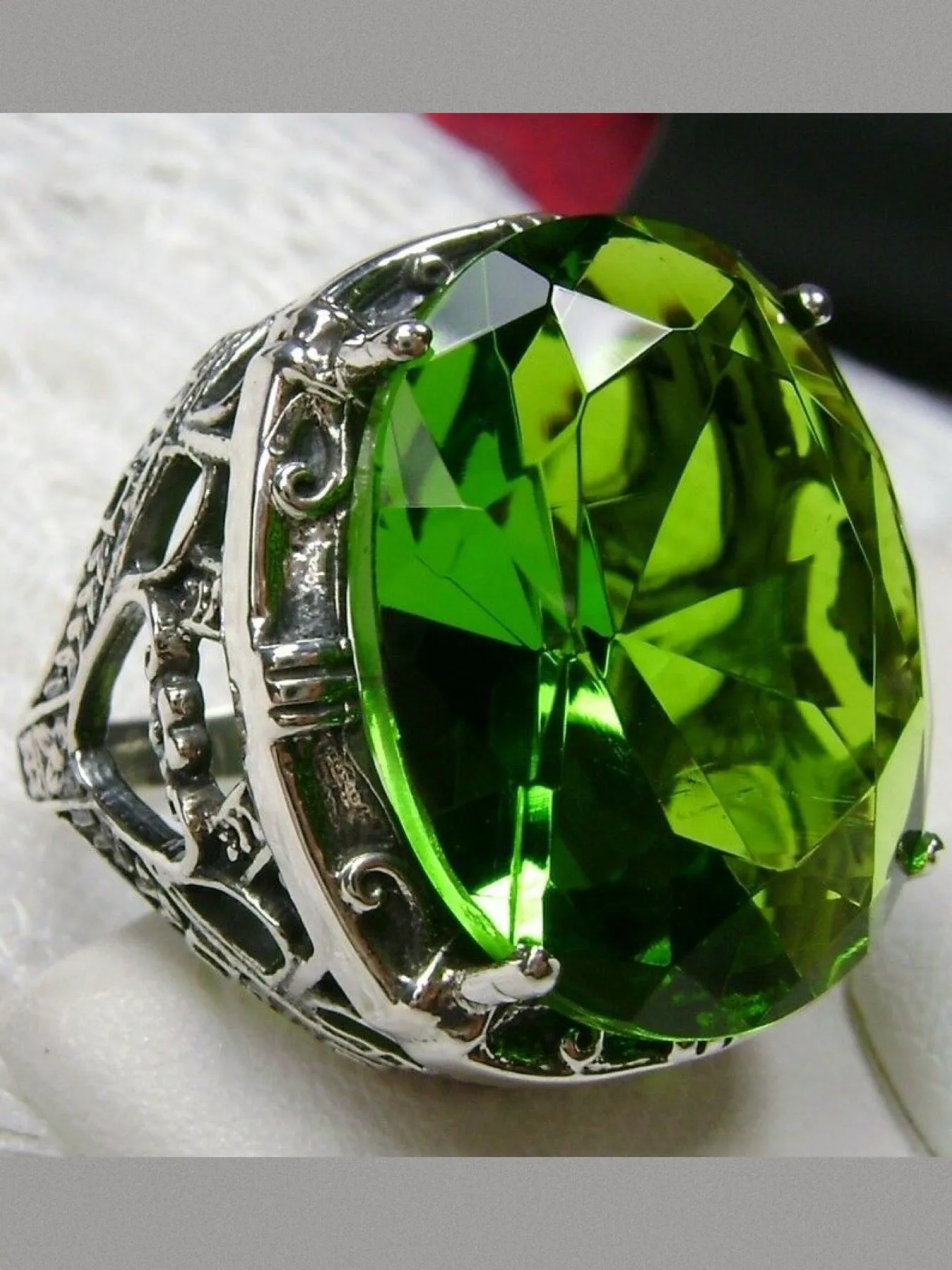 Peridot Ring, 24ct Oval Cut Gem, Victorian Jewelry, D76