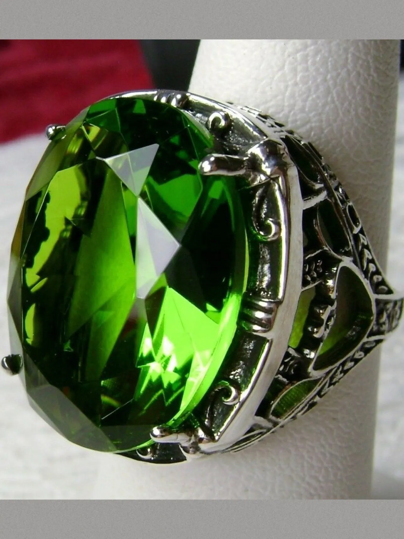 Peridot Ring, 24ct Oval Cut Gem, Victorian Jewelry, D76
