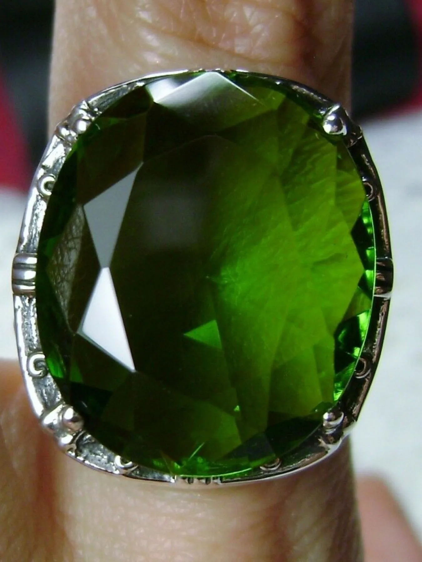 Peridot Ring, 24ct Oval Cut Gem, Victorian Jewelry, D76