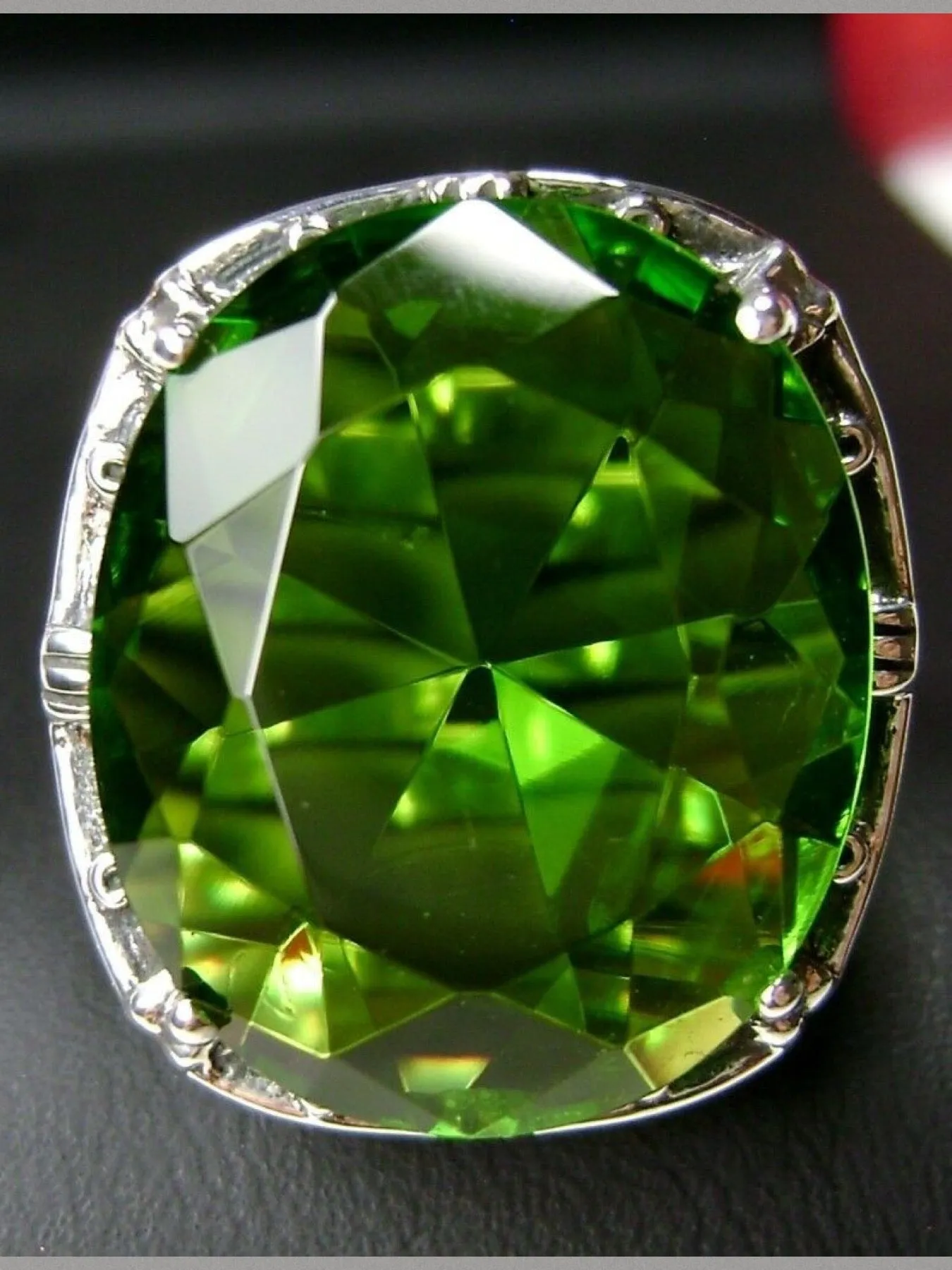 Peridot Ring, 24ct Oval Cut Gem, Victorian Jewelry, D76