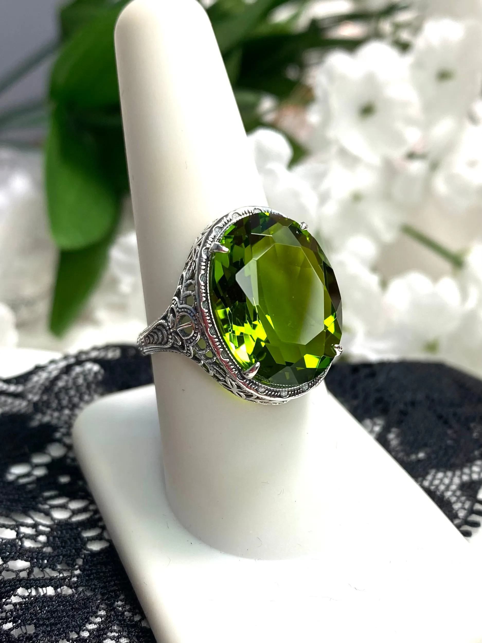 Peridot Ring, Art Deco Vintage Revival Jewelry #D230