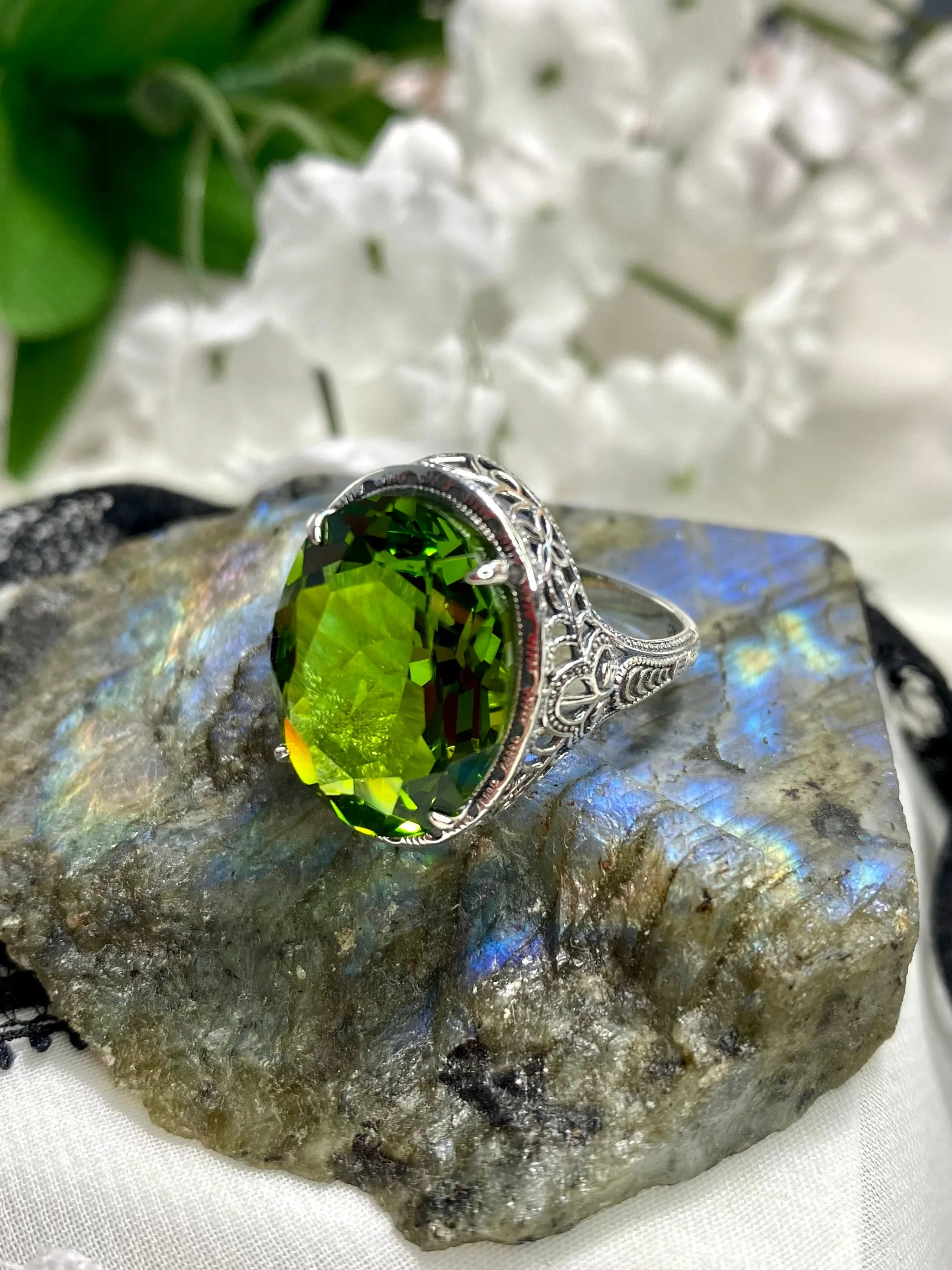 Peridot Ring, Art Deco Vintage Revival Jewelry #D230