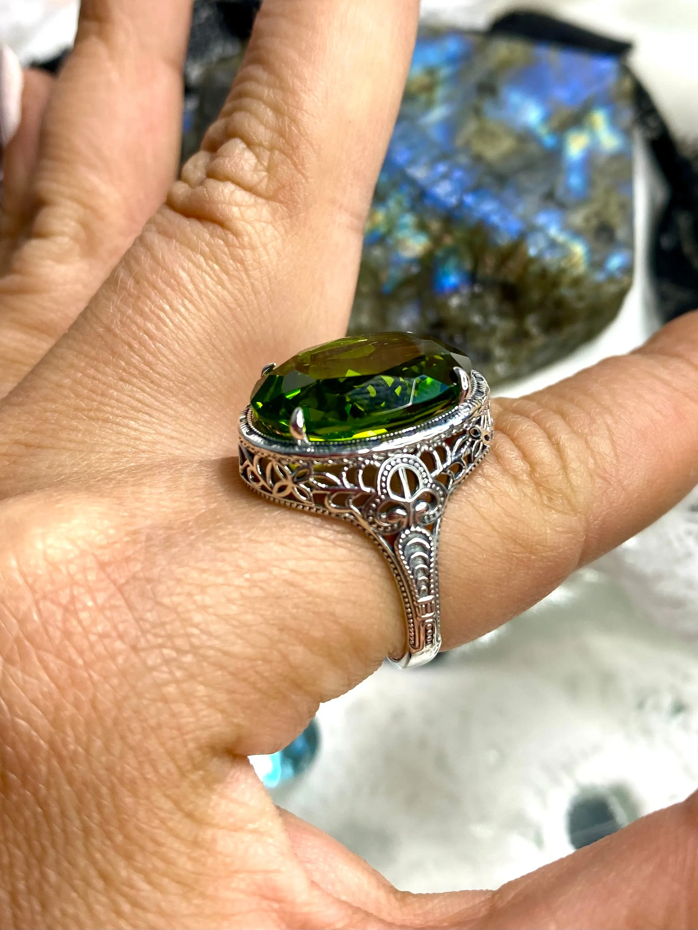 Peridot Ring, Art Deco Vintage Revival Jewelry #D230