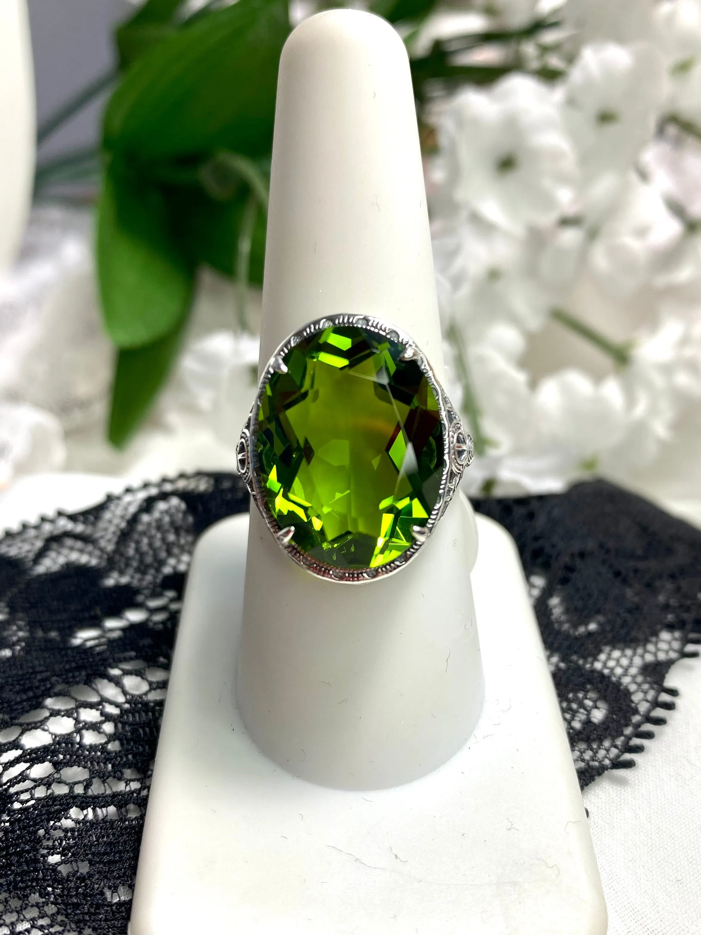 Peridot Ring, Art Deco Vintage Revival Jewelry #D230