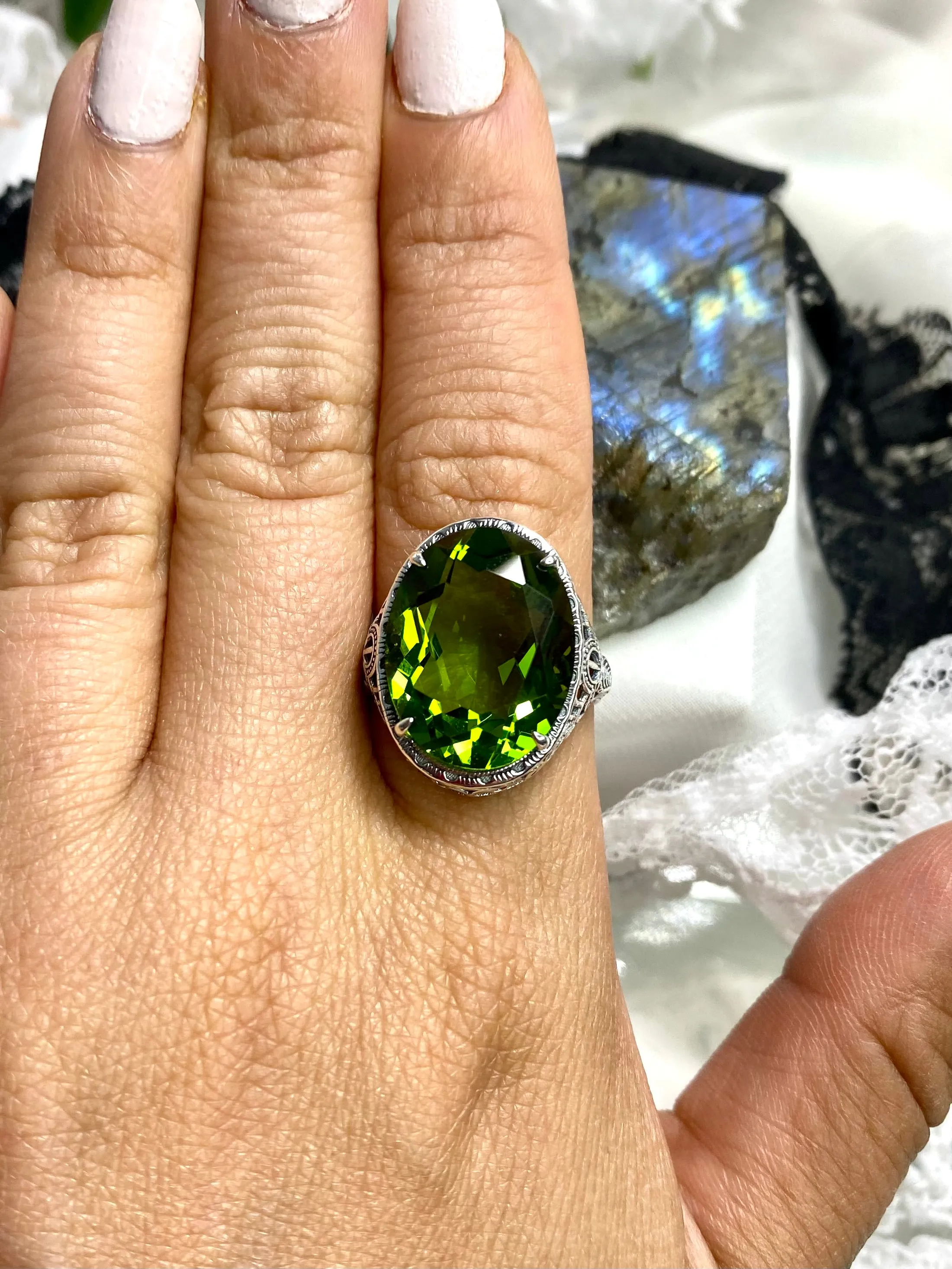 Peridot Ring, Art Deco Vintage Revival Jewelry #D230
