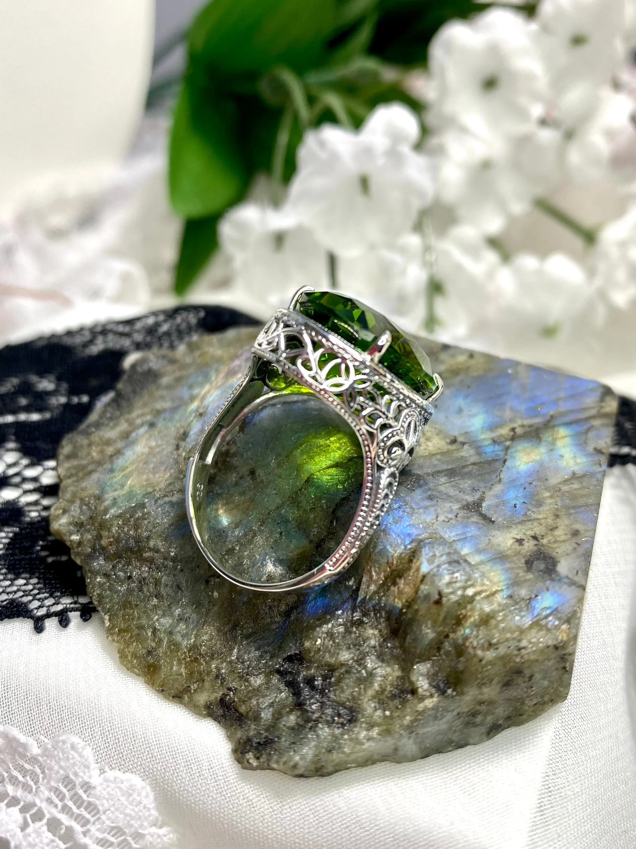 Peridot Ring, Art Deco Vintage Revival Jewelry #D230