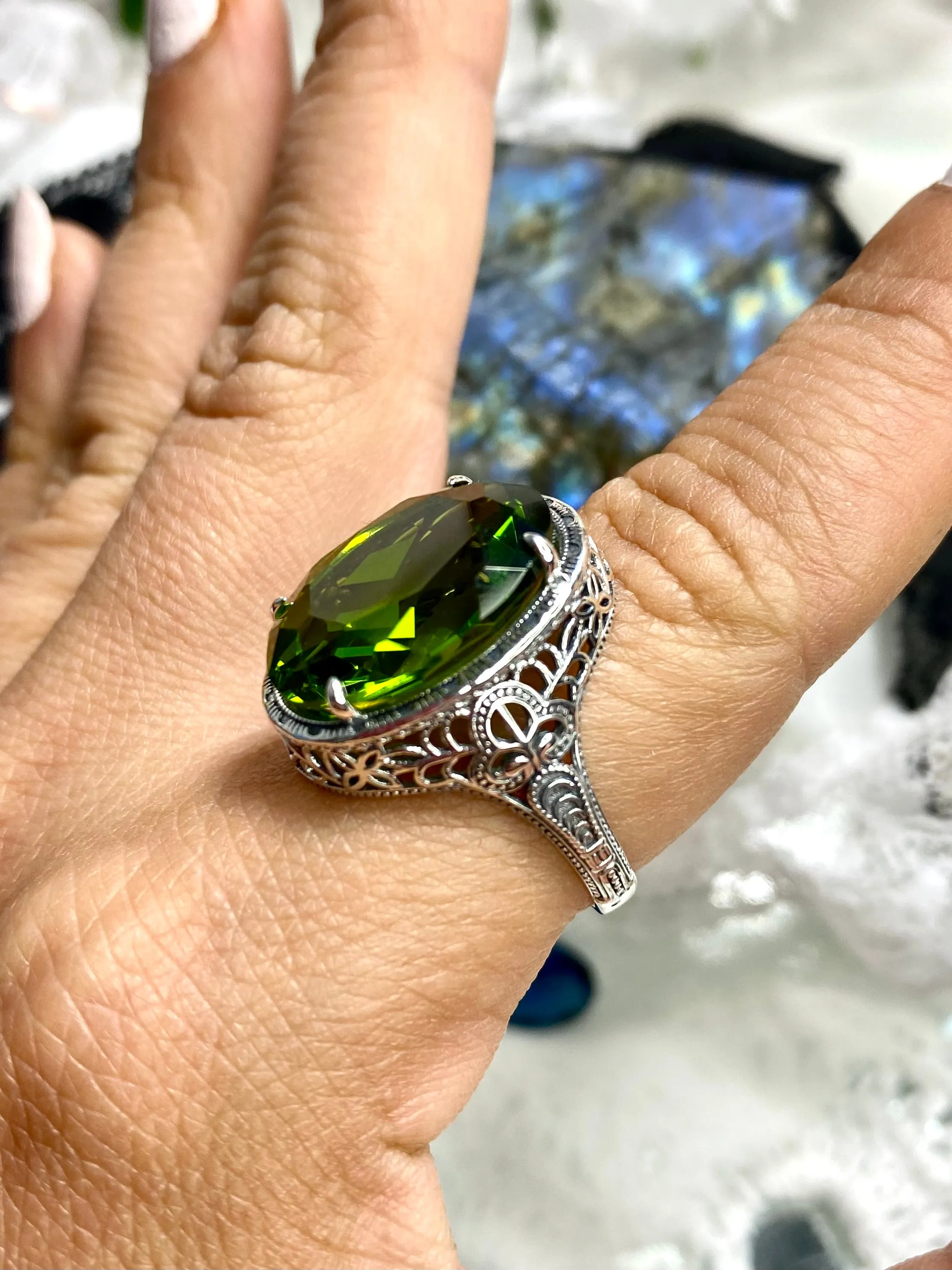 Peridot Ring, Art Deco Vintage Revival Jewelry #D230