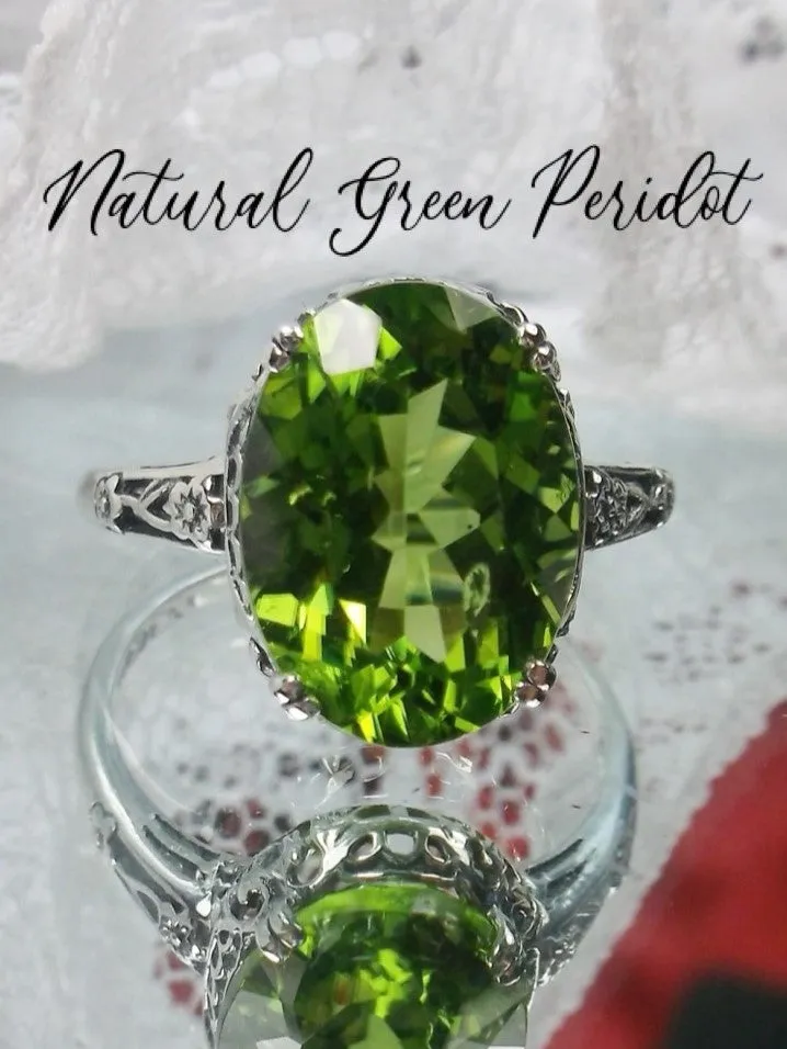 Peridot Ring, Simulated or Natural Peridot, Sterling Silver Edwardian Jewelry #D70