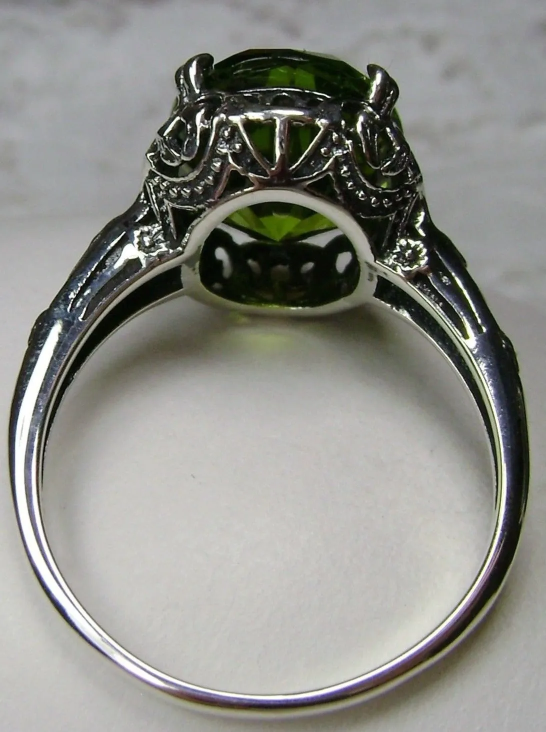 Peridot Ring, Simulated or Natural Peridot, Sterling Silver Edwardian Jewelry #D70