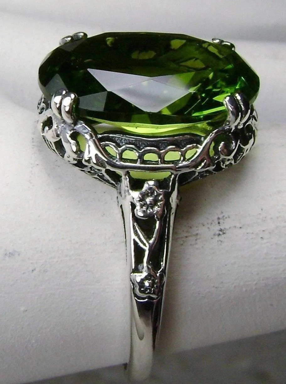 Peridot Ring, Simulated or Natural Peridot, Sterling Silver Edwardian Jewelry #D70