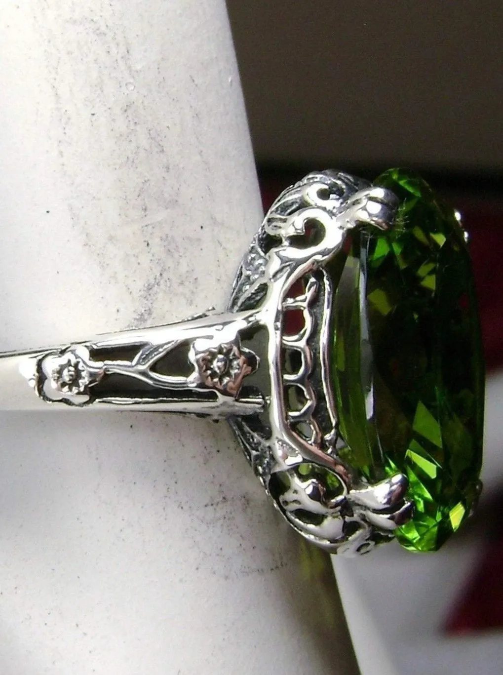 Peridot Ring, Simulated or Natural Peridot, Sterling Silver Edwardian Jewelry #D70