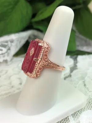 Pink Camphor Glass Ring, Rose Gold overlay, 1915 Vintage style, Edwardian Jewelry #D232