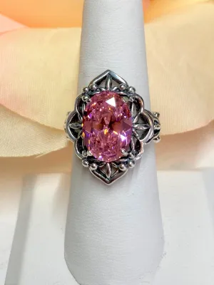 Pink CZ Ring, Gothic Filigree Ring - Vintage Style Ring D98