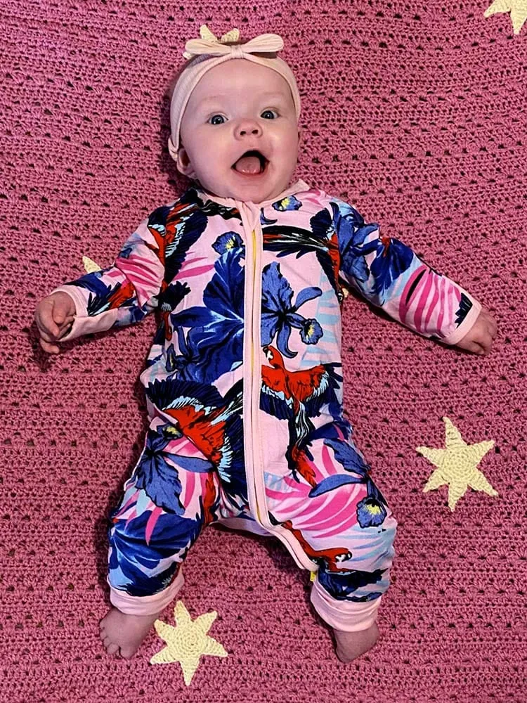 Pink Jungle Zip Sleepsuit with Hand & Feet Cuffs