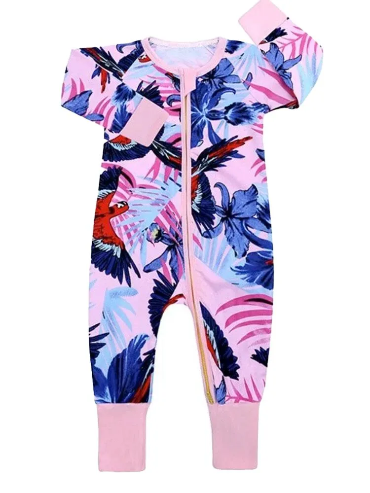 Pink Jungle Zip Sleepsuit with Hand & Feet Cuffs