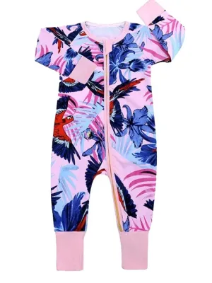 Pink Jungle Zip Sleepsuit with Hand & Feet Cuffs