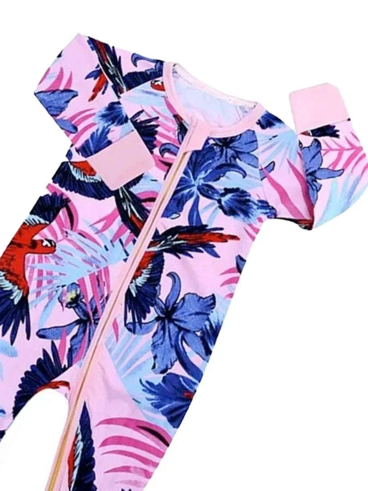 Pink Jungle Zip Sleepsuit with Hand & Feet Cuffs