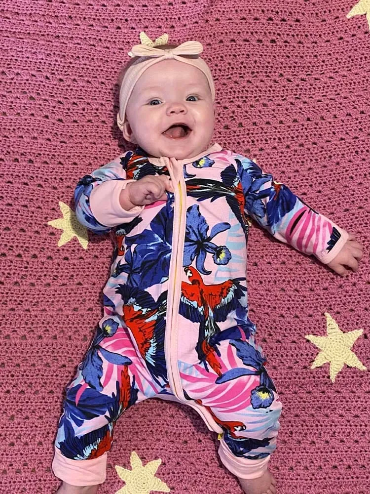 Pink Jungle Zip Sleepsuit with Hand & Feet Cuffs
