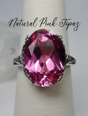 Pink Ring, Natural Topaz or Cubic Zirconia Gemstone, Revival Edwardian Jewelry #D70