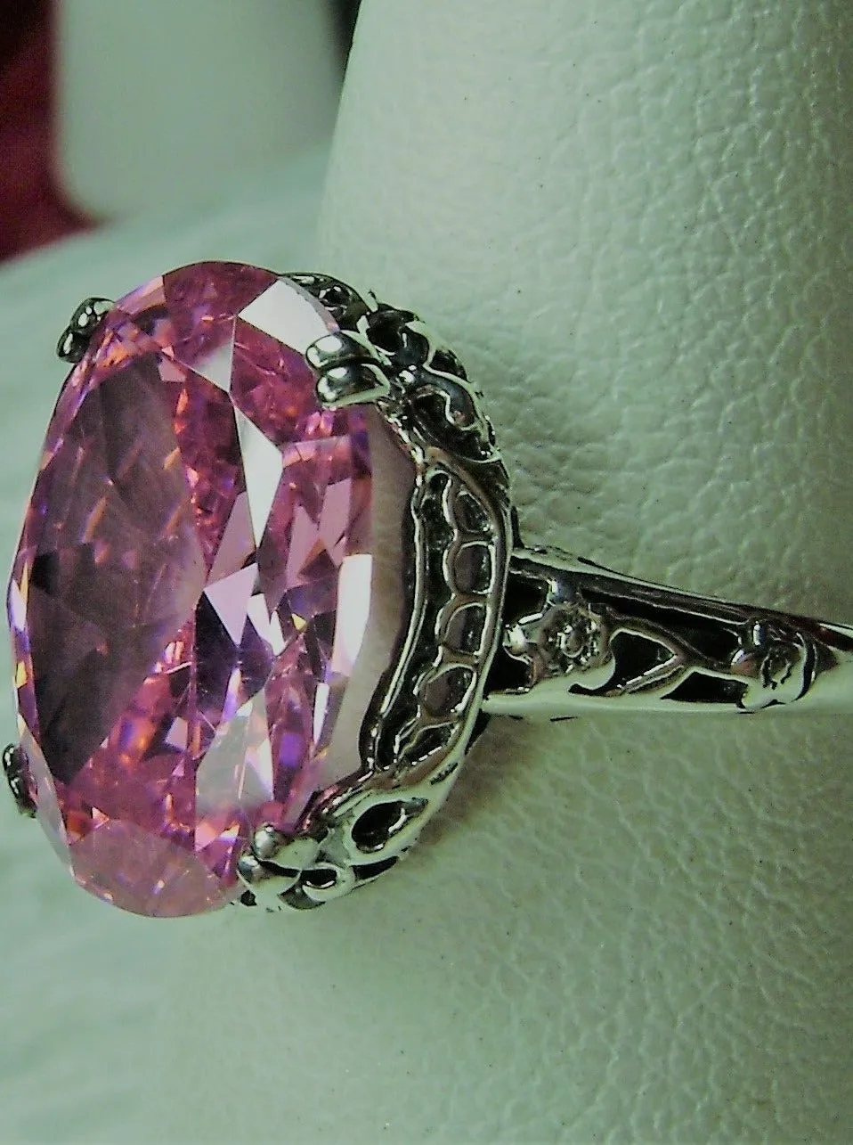 Pink Ring, Size 8 or 8.5, Pink Cubic Zirconia Gemstone, Revival Edwardian Jewelry #D70 - Ship Today