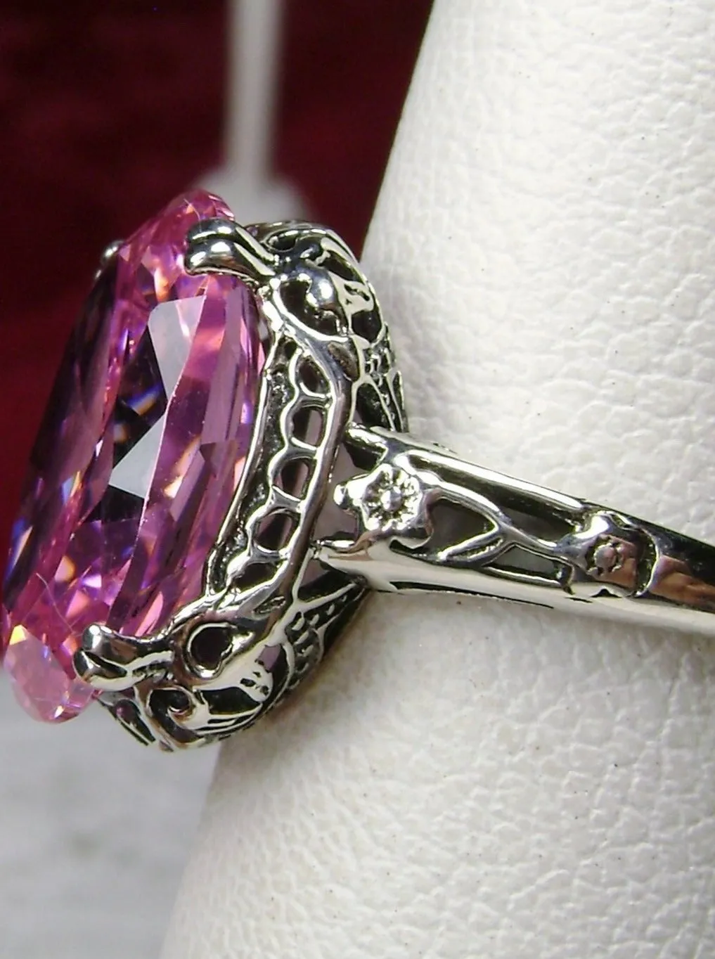 Pink Ring, Size 8 or 8.5, Pink Cubic Zirconia Gemstone, Revival Edwardian Jewelry #D70 - Ship Today
