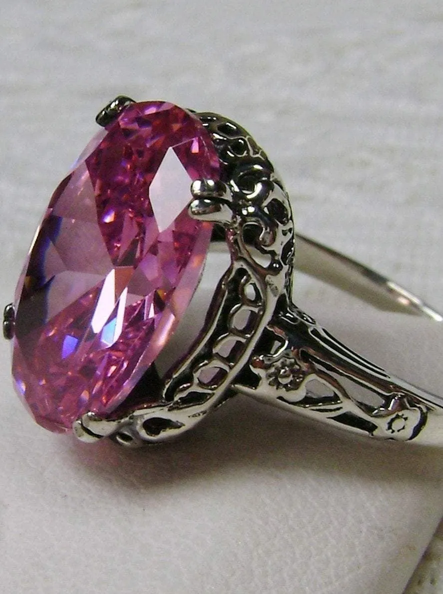 Pink Ring, Size 8 or 8.5, Pink Cubic Zirconia Gemstone, Revival Edwardian Jewelry #D70 - Ship Today