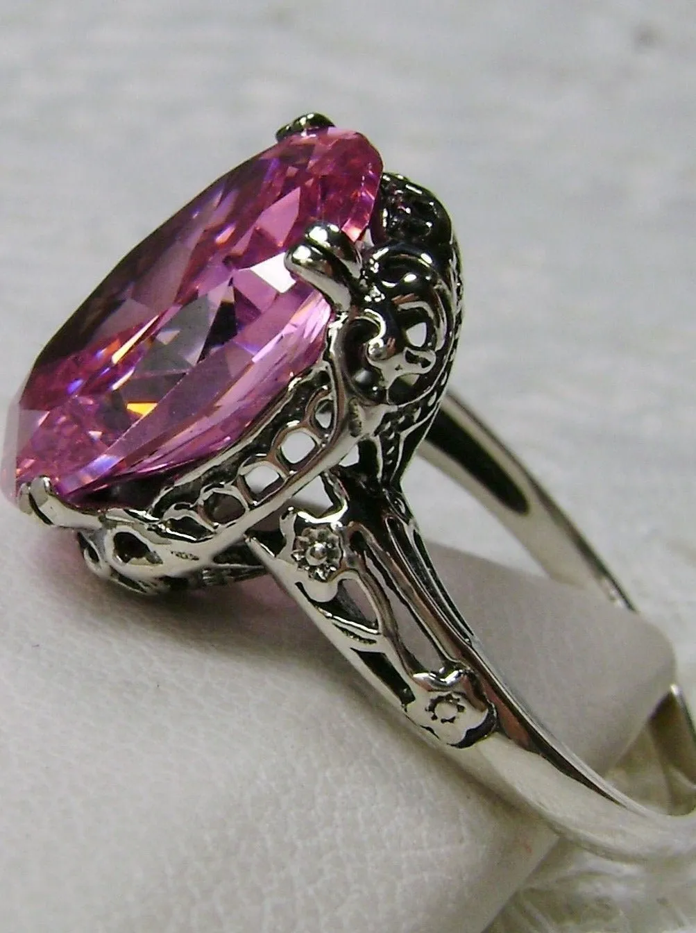 Pink Ring, Size 8 or 8.5, Pink Cubic Zirconia Gemstone, Revival Edwardian Jewelry #D70 - Ship Today