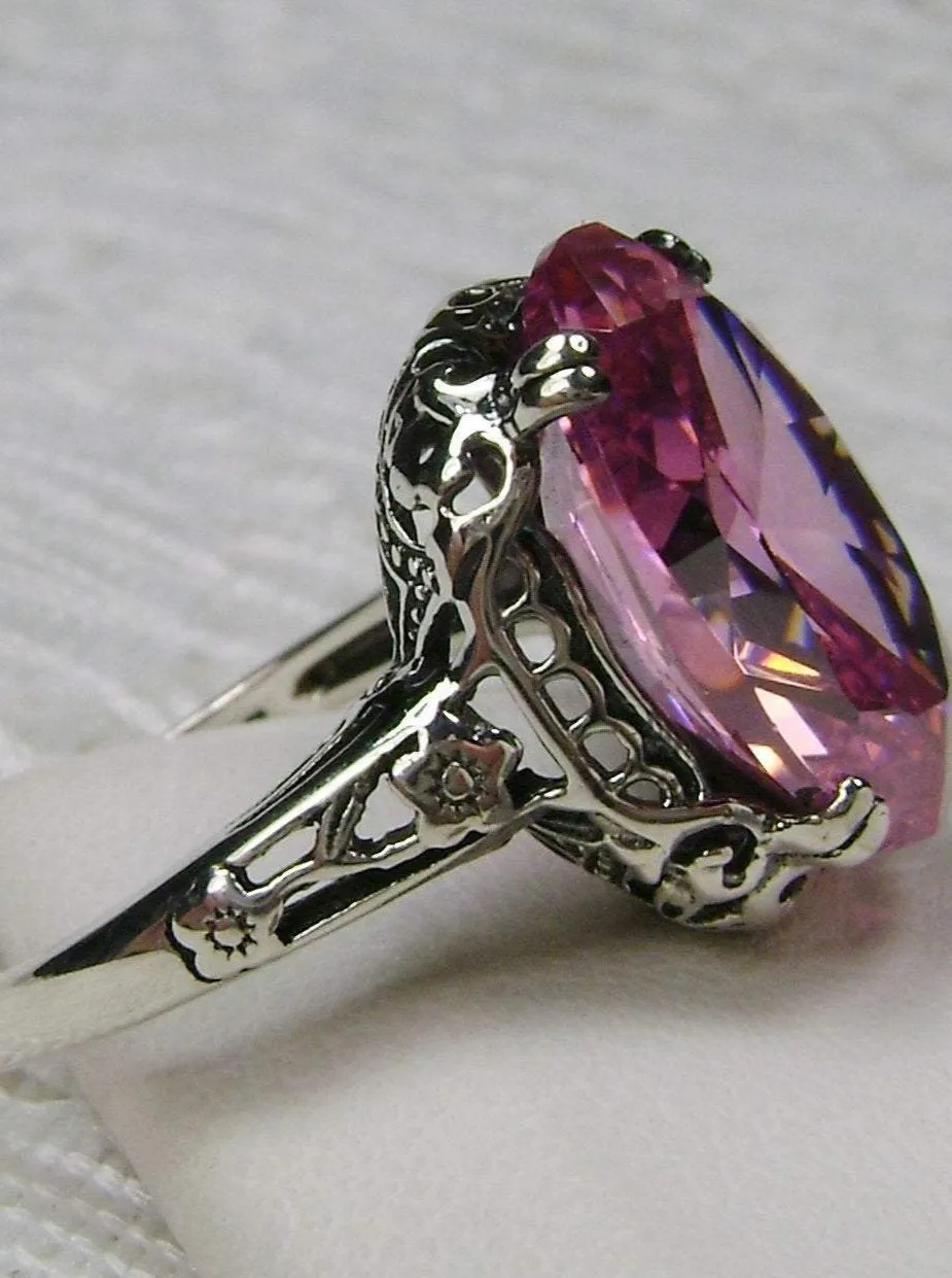 Pink Ring, Size 8 or 8.5, Pink Cubic Zirconia Gemstone, Revival Edwardian Jewelry #D70 - Ship Today