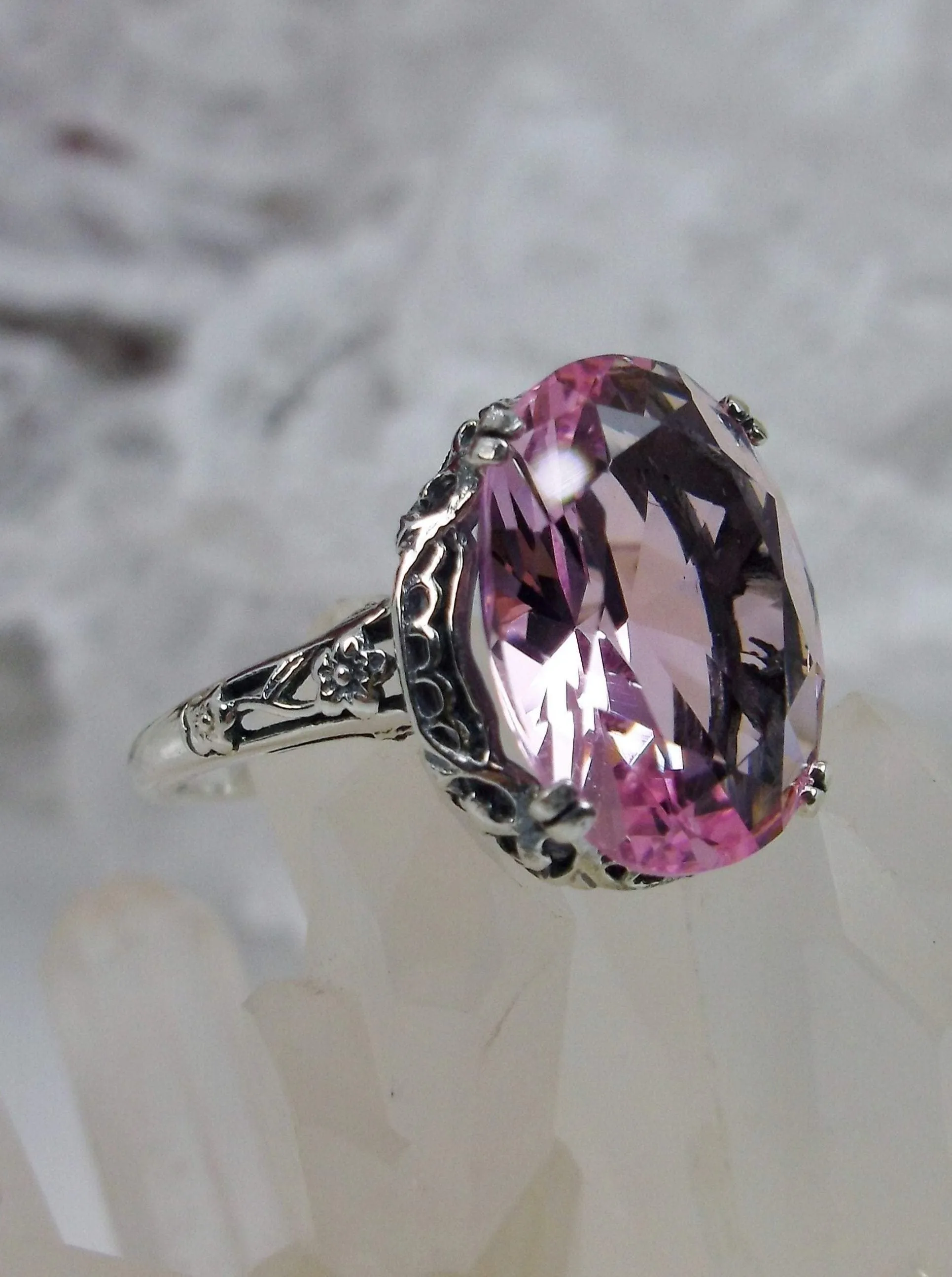 Pink Topaz Ring, Simulated or Natural Topaz, Edwardian Antique Revival Jewelry #D70