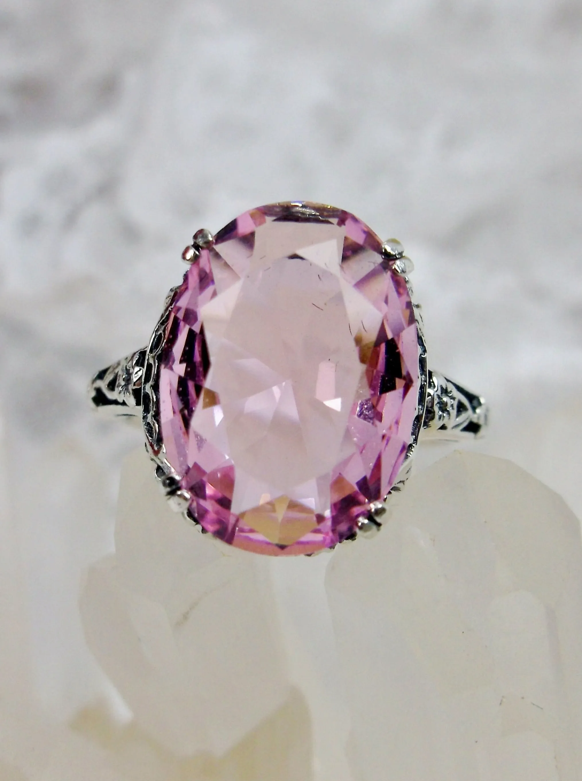 Pink Topaz Ring, Simulated or Natural Topaz, Edwardian Antique Revival Jewelry #D70