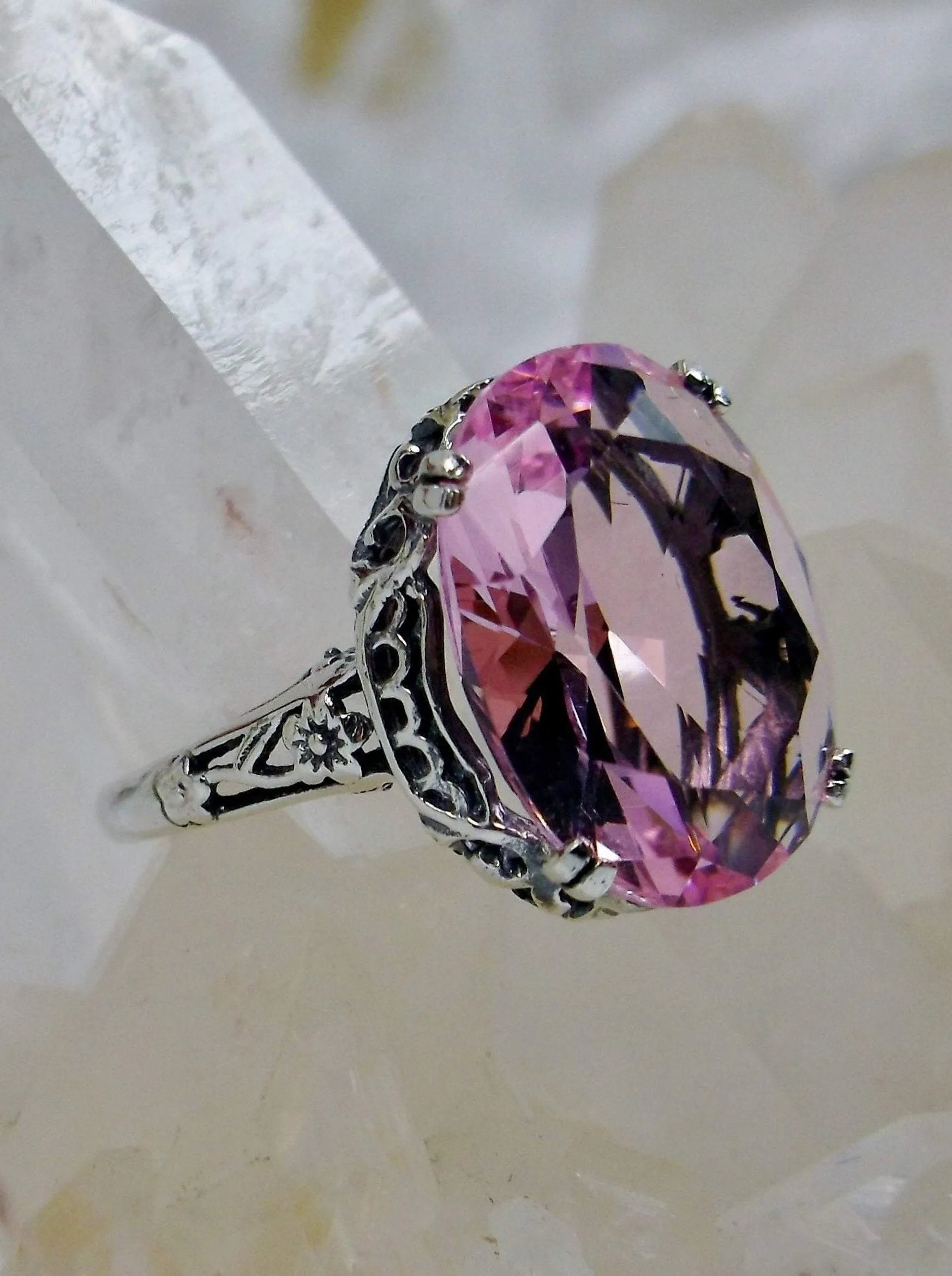 Pink Topaz Ring, Simulated or Natural Topaz, Edwardian Antique Revival Jewelry #D70