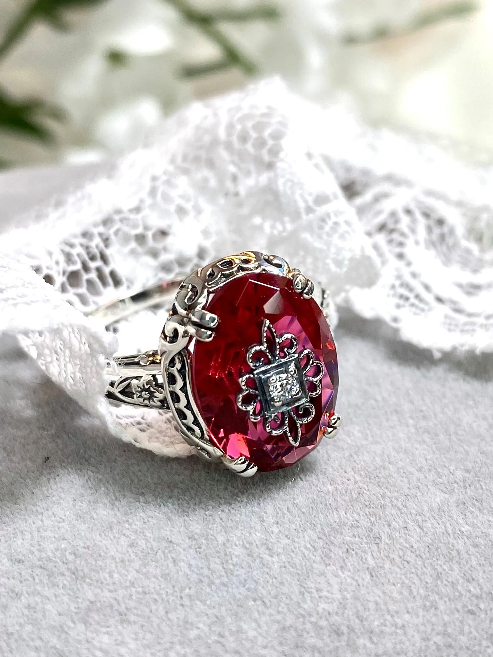 Pink Topaz Ring, Sterling Silver Embellishment, Edwardian Jewelry #D70e