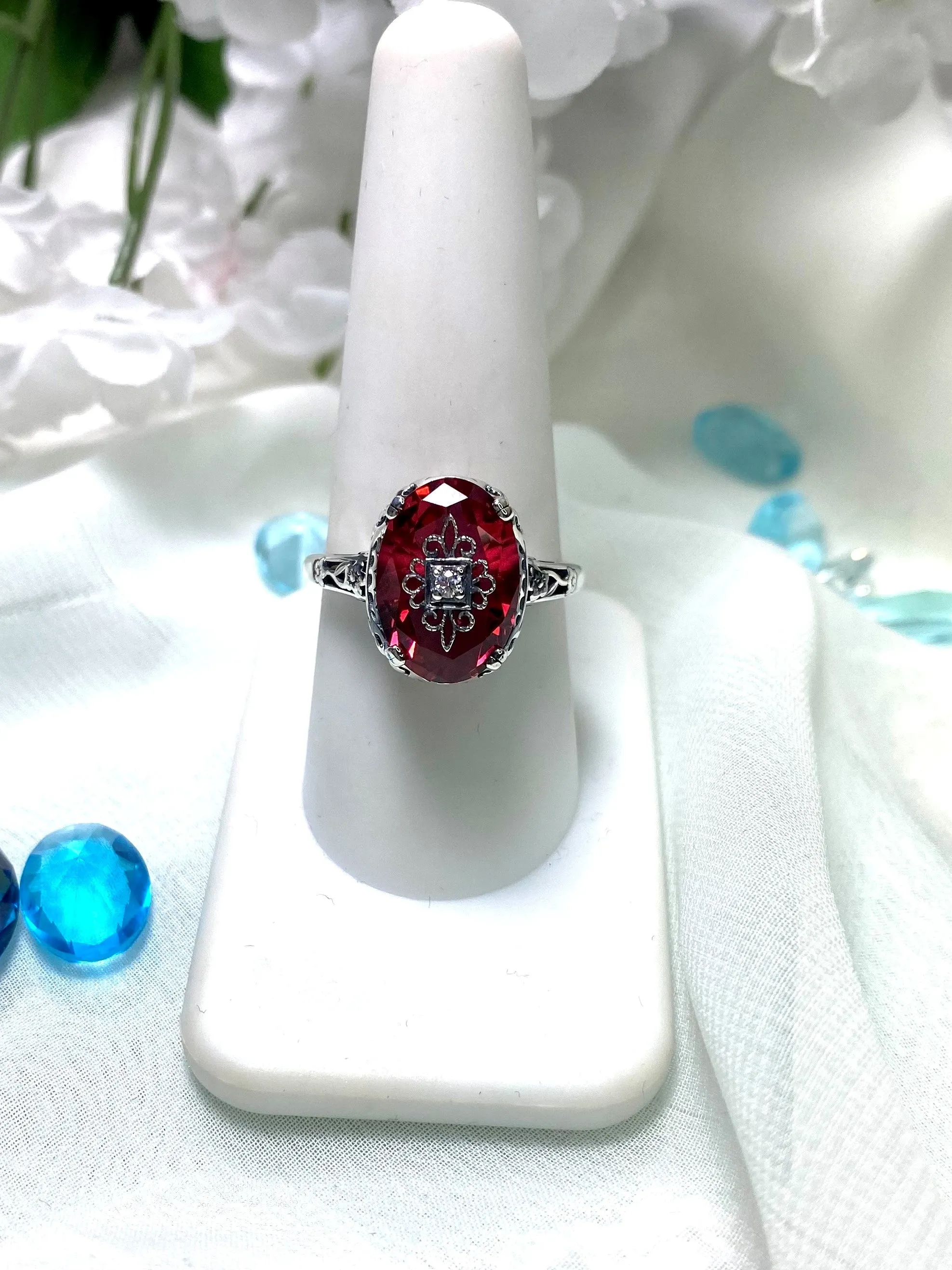 Pink Topaz Ring, Sterling Silver Embellishment, Edwardian Jewelry #D70e