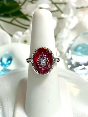 Pink Topaz Ring, Sterling Silver Embellishment, Edwardian Jewelry #D70e